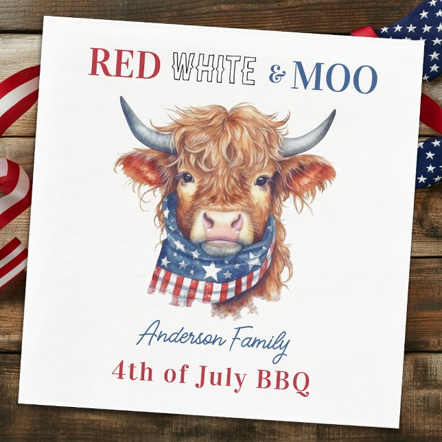 Custom 4th Of July Red White Blue Patriotic Cow Napkin (Creator Uploaded)