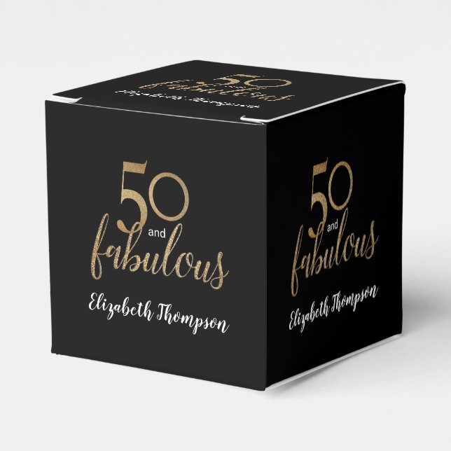 Custom 50 & fabulous Birthday Gold Black Confetti Favour Box (Front Side)