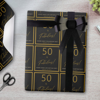 Custom 50 Fabulous Birthday Gold Black Wrapping Paper