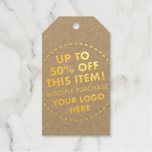 Custom 50% OFF Bulk Buy Discount Kraft Gold Gift Tags