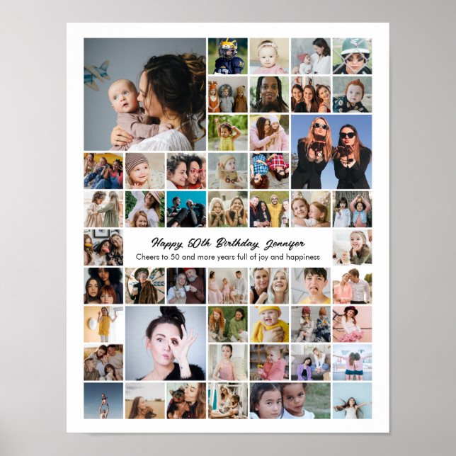 Custom 50 Photo Collage 50th Birthday Gift Poster (Front)