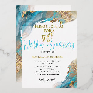 Custom 50th 2 Anniversary Teal and Gold Abstract