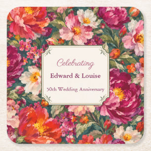 Custom 50th Anniversary Floral Paper Coasters