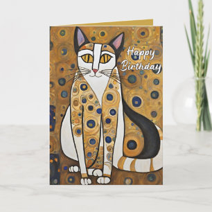 Custom 50th Art Nouveau Cat Birthday  Thank You Card