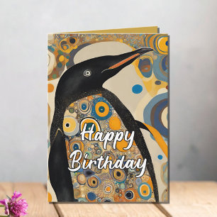 Custom 50th Art Nouveau Penguin Birthday Thank You Card