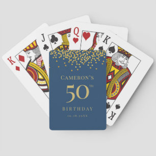 Custom 50th birthday blue gold confetti favour playing cards