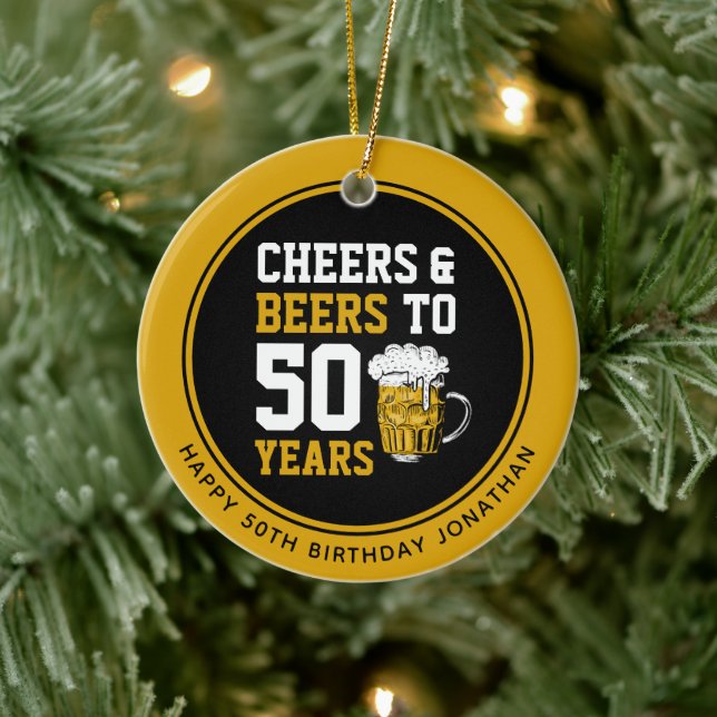 Custom 50th Birthday Cheers & Beers to 50 Years Ceramic Tree Decoration (Tree)