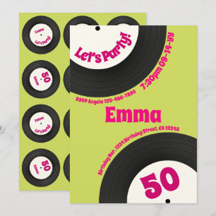 Custom 50th Birthday Colourful Retro Fun Record Invitation