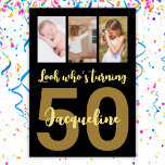 Custom 50th Birthday Gold Modern Photo Collage Invitation<br><div class="desc">Put a smile on a face with this personalised 50th birthday modern script photo collage Invitation. You can add cute childhood or anything you like. - Simply click to personalise this design - For an eco friendly option - choose digital 🔥 My promises - This design is unique and is...</div>