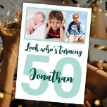 Custom 50th Birthday Green Script Photo Collage Invitation<br><div class="desc">Put a smile on a face with this custom 50th birthday modern green script photo collage Invitation for him. You can add cute childhood photos or anything you like. - Simply click to personalise this design 🔥 My promises - This design is unique and is designed with you in mind...</div>