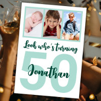 Custom 50th Birthday Green Script Photo Collage