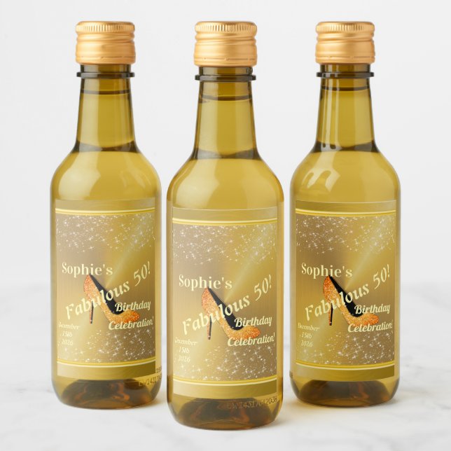 Custom 50th Birthday Mini Wine Bottle Labels (Bottles)