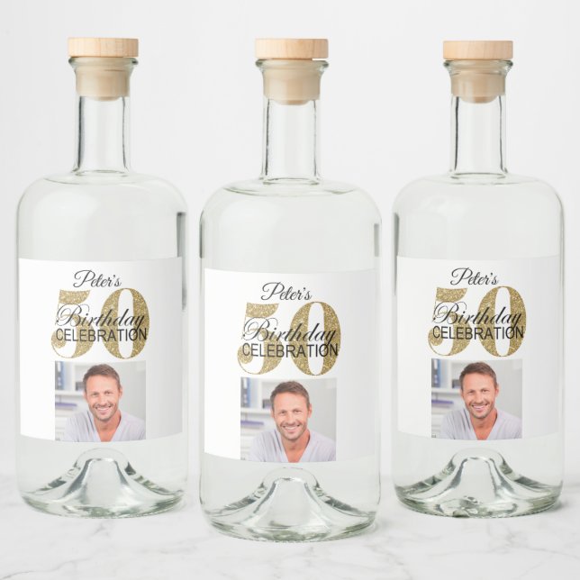 Custom 50th Birthday Party Mini Liquor Favour Labe Liquor Bottle Label (Bottles)