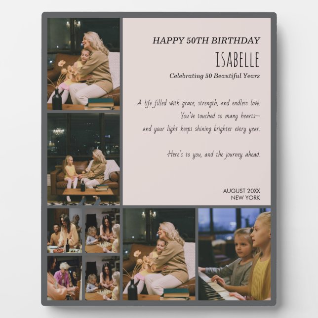 Custom 50th Birthday Photo Collage Plaque (Front)