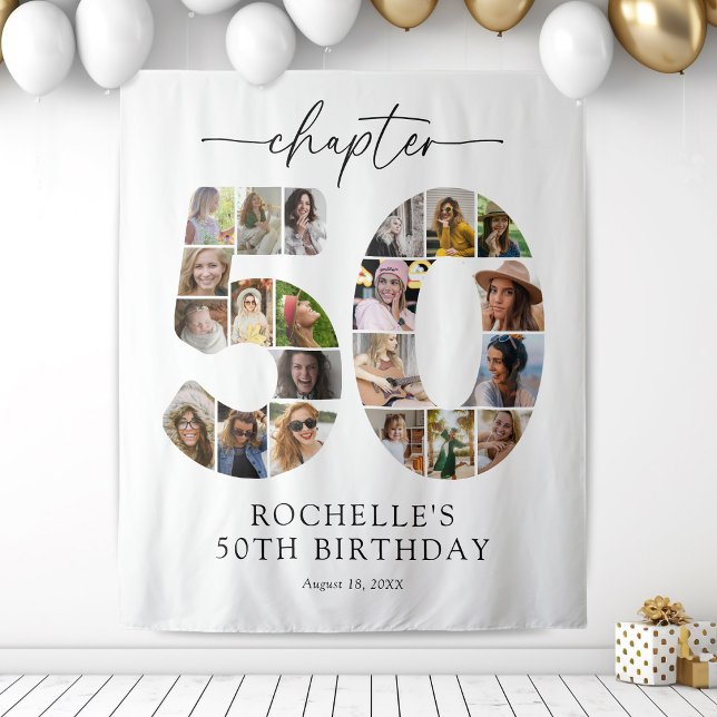 Custom 50th Birthday Photo Collage Wall Tapestry (Creator Uploaded)