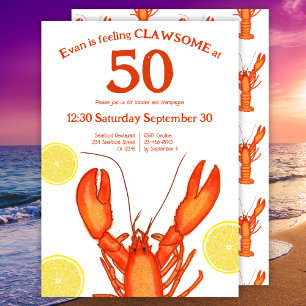 Custom 50th birthday Watercolor Lobster Seafood Invitation