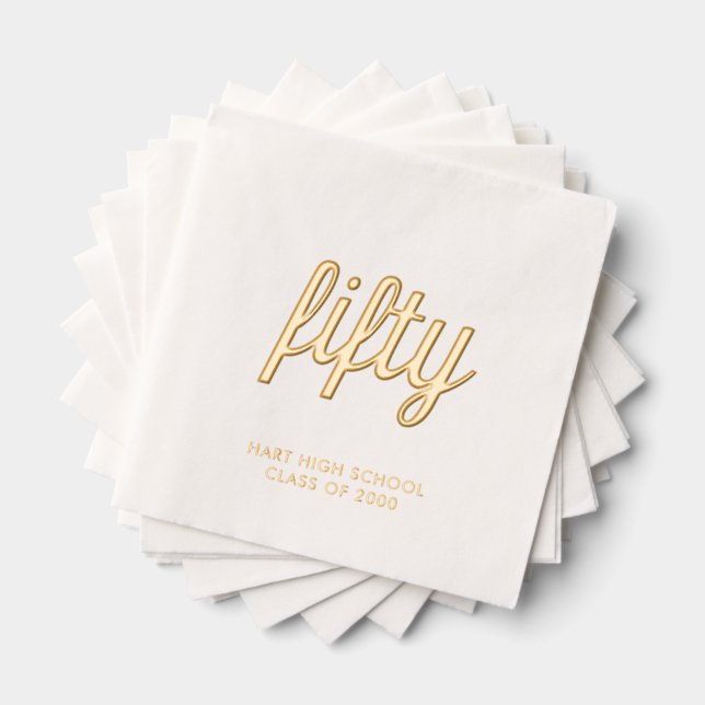 Custom 50th Reunion Modern Gold Foil Napkins (Insitu (Stacked))