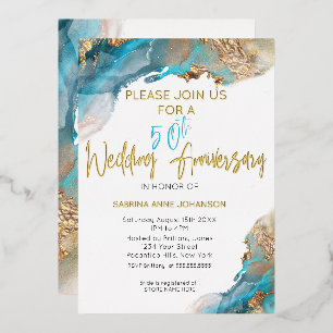 Custom 50th W Anniversary Teal and Gold Abstract