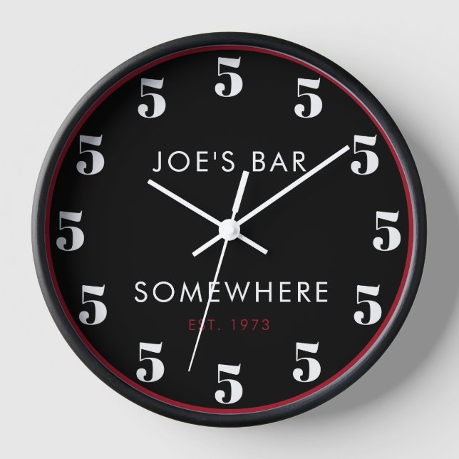 Custom  5 O'clock Bar Happy Hour Black  Clock (Front)