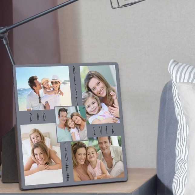 Custom 5 Photo Collage Best Dad Ever Grey Plaque (Creator Uploaded)