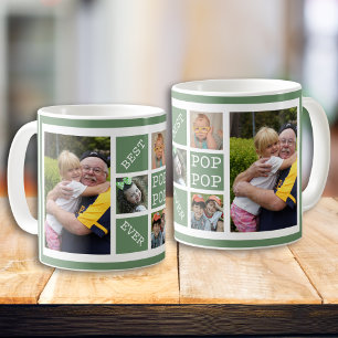 Custom 5 Photo Collage Best Pop Pop Ever  Green Coffee Mug