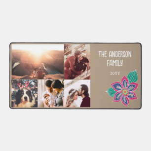 Custom 5 Photo Collage Colourful Bohemian Flower Desk Mat