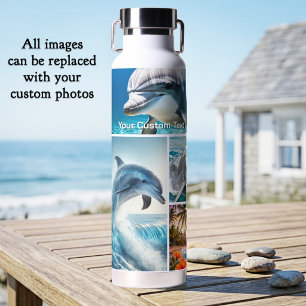 Custom 5 Photo Collage Dolphin Ocean Water Bottle