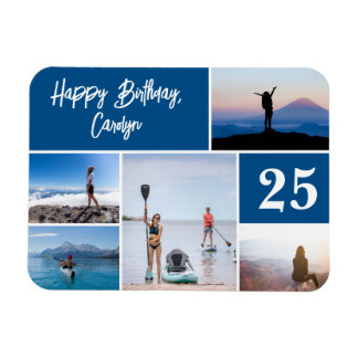 Custom 5 Photo Collage Happy Birthday Magnet