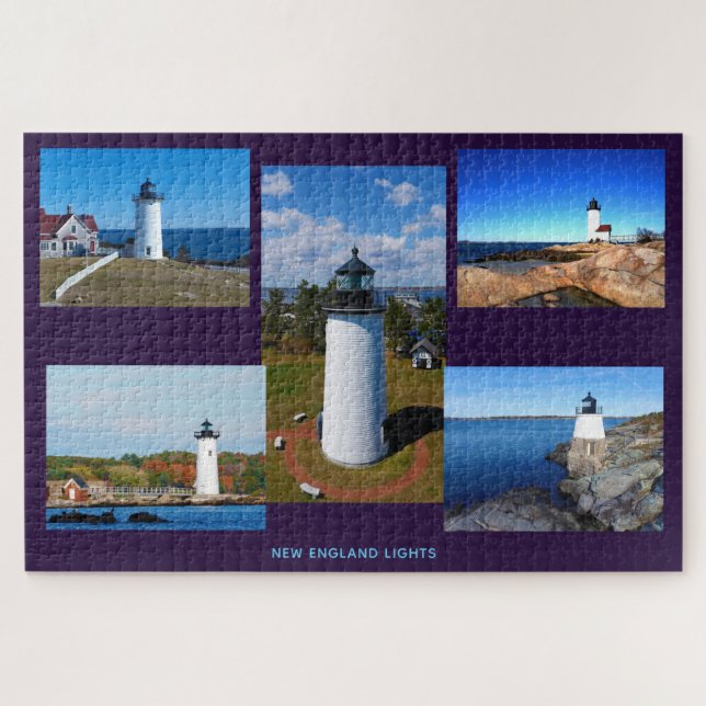 Custom 5 Photo Collage Lighthouses Jigsaw Puzzle (Horizontal)