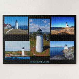 Custom 5 Photo Collage New England Lighthouses Jigsaw Puzzle