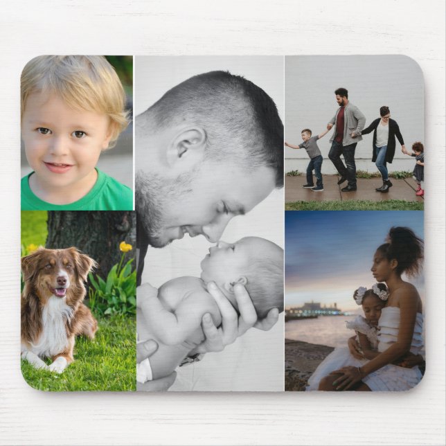 Custom 5 Photo Collage Personalised Mouse Pad (Front)