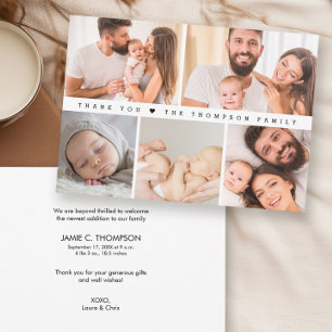 Custom 5 Photo Collage Simple Thank you Baby Card