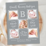 Custom 5 Photo Newborn Baby Birth Announcement Postcard<br><div class="desc">Announce your new baby to friends and family with these elegant, fun modern and unique photo collage birth announcement cards. Customise with 5 of your photos, and personalise with monogram initial, name, birth stats. Inspirational quote: "A little Miracle sent from above, a sweet Baby to cuddle and love" . COPYRIGHT...</div>