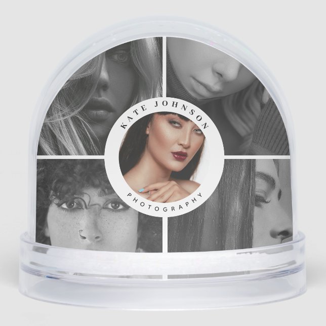 Custom 5 Photos Collage Business Logo Christmas Snowglobe (Front)