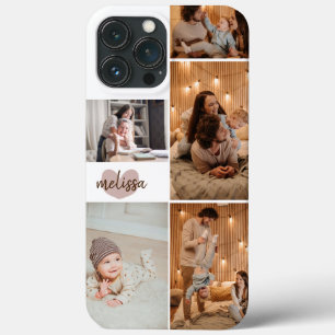 Custom 5 Photos Cute Heart Script Name White iPhone 13 Pro Max Case