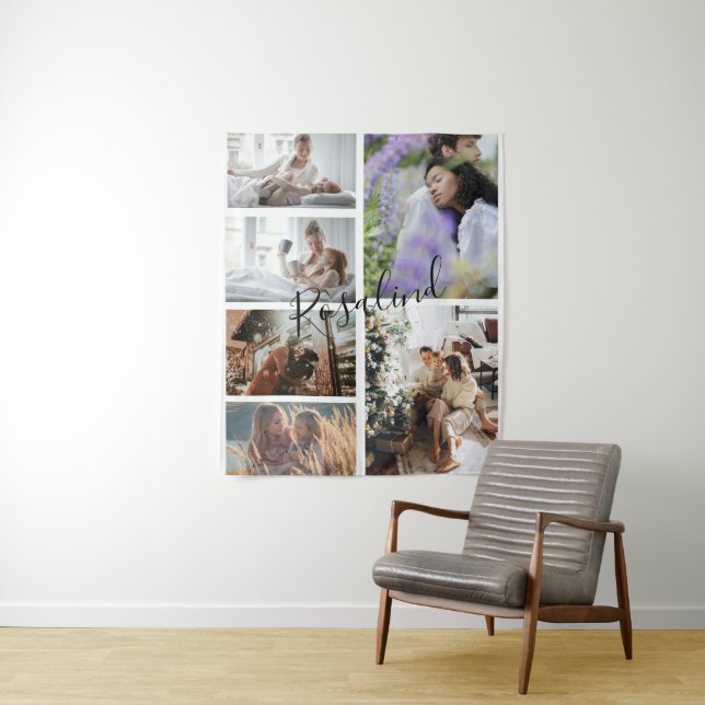 Custom 5 Photos Instagram Collage Signature Tapestry (In Situ)