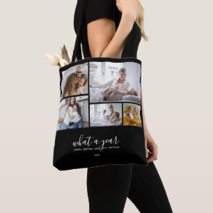 Custom 5 Photos Typography Holiday Tote Bag