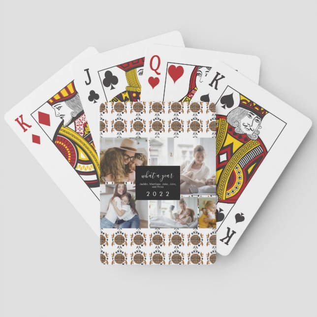 Custom 5 Photos Typography Ornamental Holiday Playing Cards (Back)