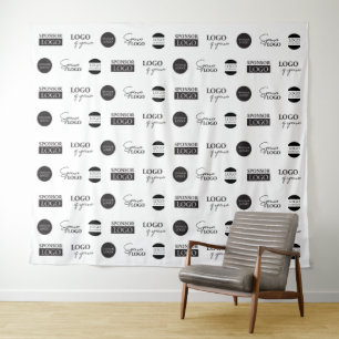 Custom 5 Sponsor Logo Step and Repeat Backdrop Tapestry