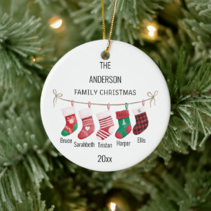 Custom 5 Stockings Name & Year Christmas Ornament