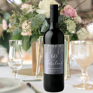 Custom 60 fabulous birthday glitter silver sparkle wine label