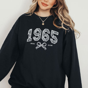 Custom 60th Birthday 1965 Lace Coquette Bow Sweatshirt