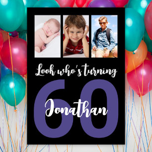 Custom 60th Birthday Black Modern Photo Collage Invitation