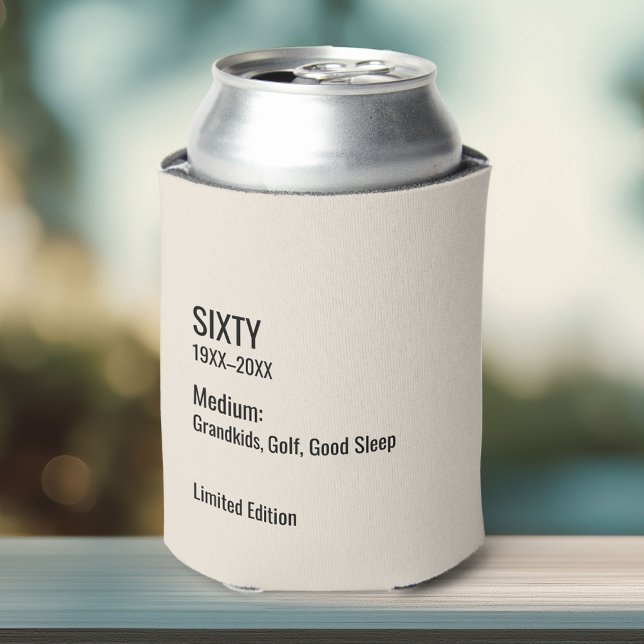 Custom 60th Birthday Funny Museum Label Chic Can Cooler (Creator Uploaded)