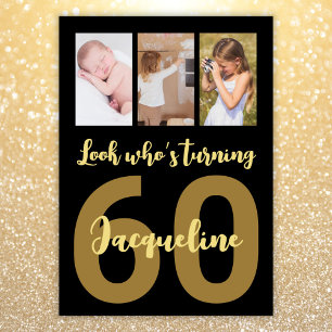 Custom 60th Birthday Gold Modern Photo Collage Invitation