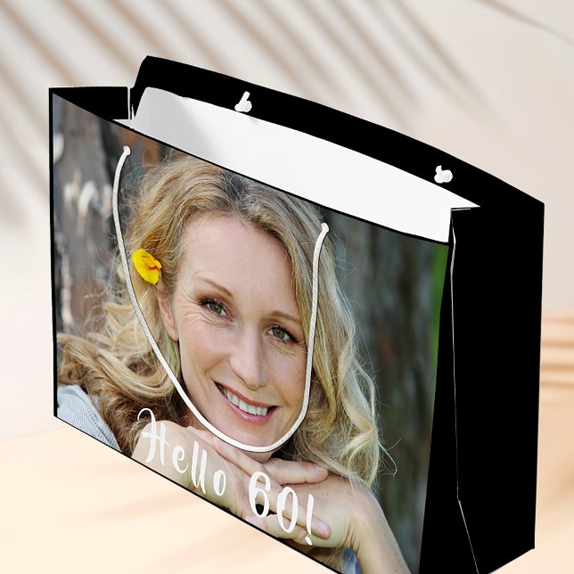 Custom 60th birthday photo hello 60 large gift bag (Creator Uploaded)