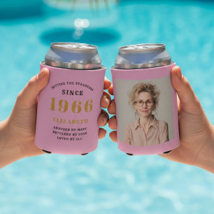 Custom 60th Birthday Pink Gold With Photo Can Cooler