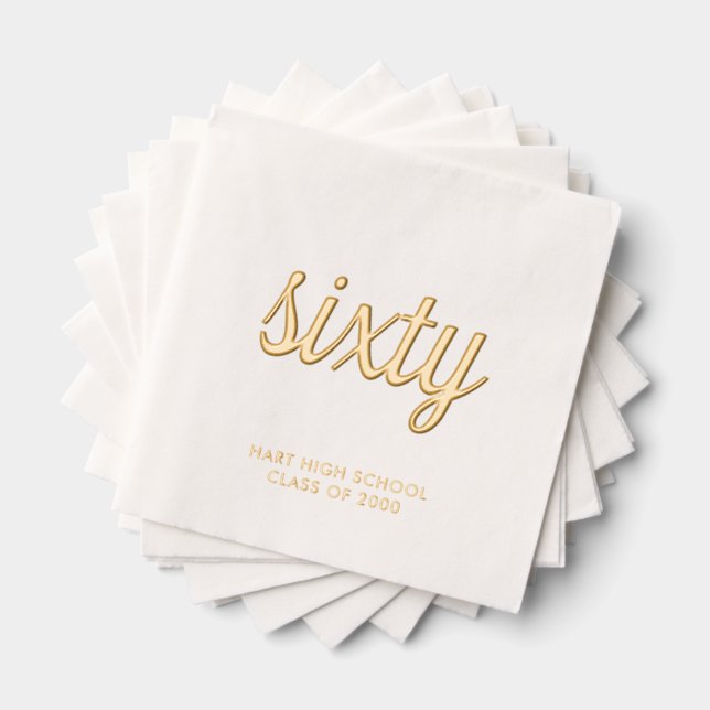 Custom 60th Reunion Modern Gold Foil Napkins (Insitu (Stacked))