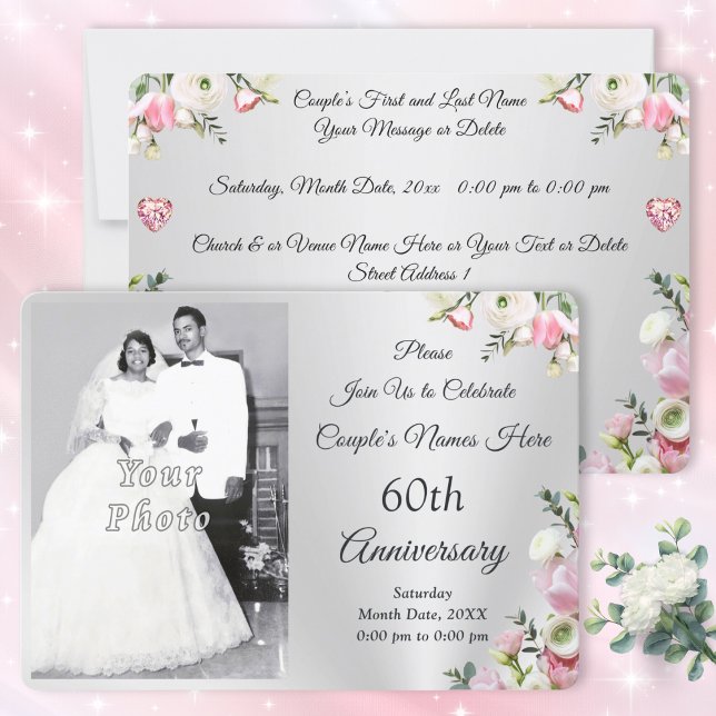 Custom, 60th Wedding Anniversary Party Invitations (60th anniversary invitations. 60th wedding anniversary party supplies. Diamond wedding anniversary.)