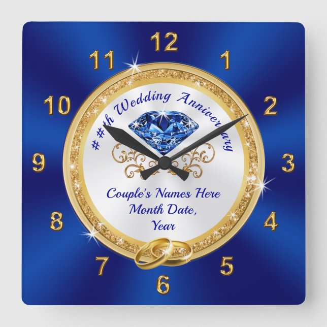 Custom 65th or 45th Wedding Anniversary Gift Ideas Square Wall Clock (Front)